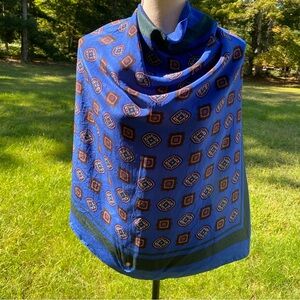 GLENTEX SCARF BLUE BLACK SILK SQUARE VINTAGE